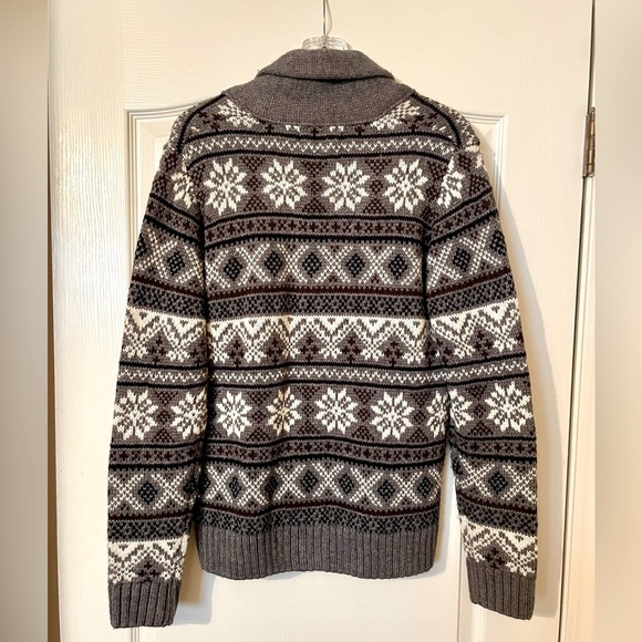 Tris Line Made in Italy Wool Blend Cardigan Sweater Size M Gray Fair Isle Dad - Picture 4 of 10